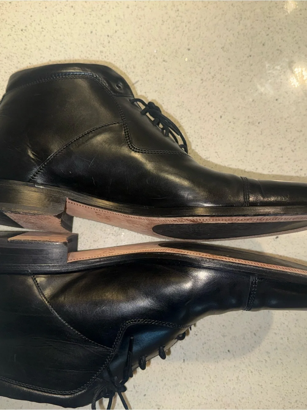 Johnston & Murphy Black Leather Chukka Boots with Tan Lining